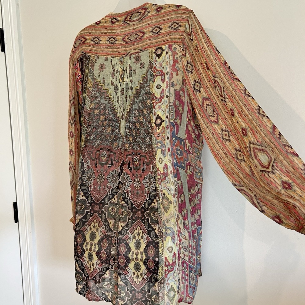 Soft Surroundings Makara Tunic Top Sz L  Bohemian Boho Sheer Artsy Colorful - Picture 4 of 10